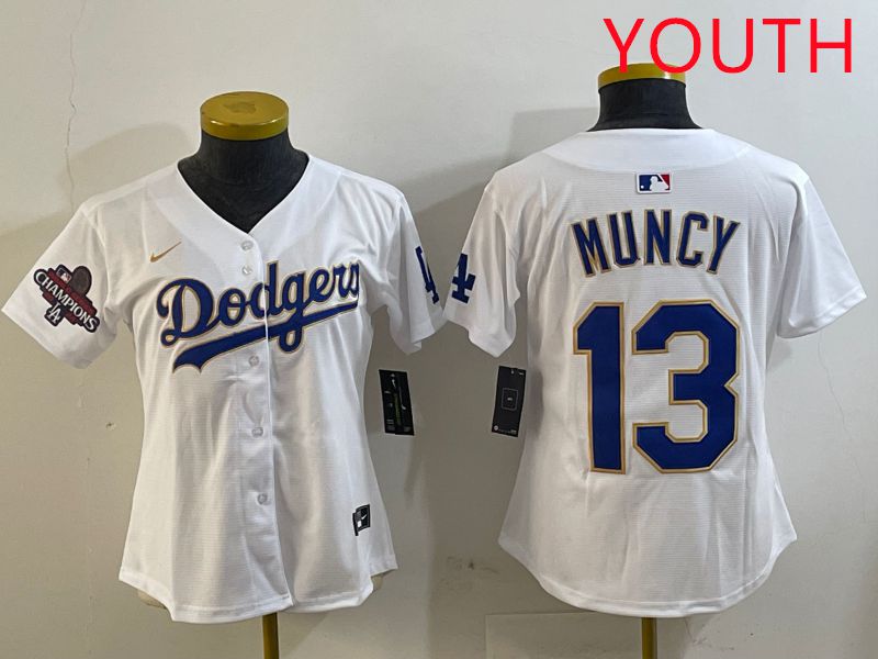 Youth Los Angeles Dodgers #13 Muncy White Gold Game 2025 Nike MLB Jersey style 2->women mlb jersey->Women Jersey